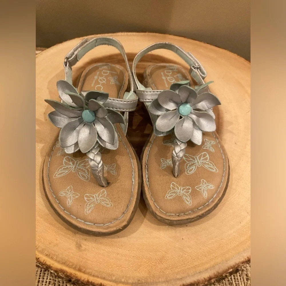 Born‎ BOC Girls Silver & Turquoise Floral Slingback Thongs Sandals Sz-11